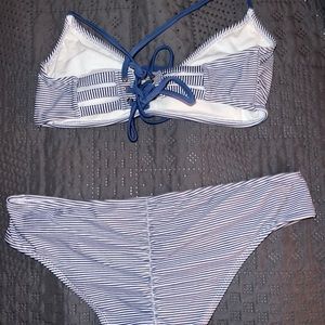 navy stripped bathing suit
